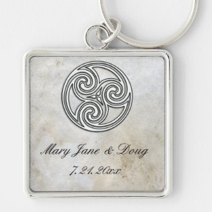 Celtic fnurra Keychain på Parchmentpapper Fyrkantig Silverfärgad Nyckelring