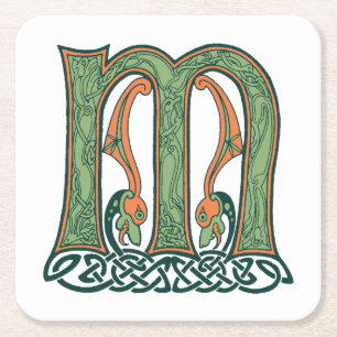Celtic fnurrabrev M, irländsk design Underlägg Papper Kvadrat