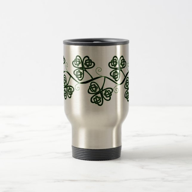 Celtic fnurraklövertravel mug i svart och grönt resemugg (Center)