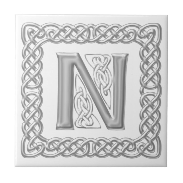 Celtic fnurraMonogramsilver verkställer brev N Kakelplatta (Framsidan)