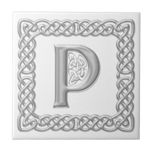 Celtic fnurraMonogramsilver verkställer brev P Kakelplatta