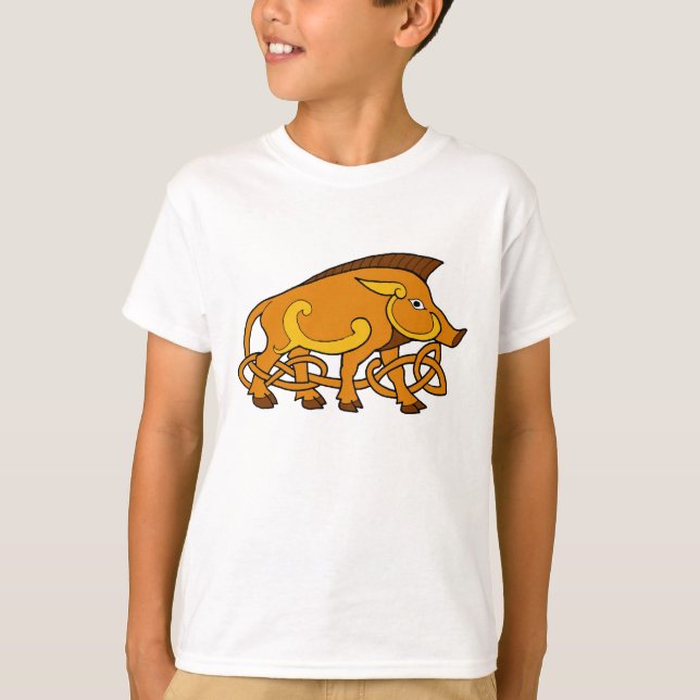 Celtic fnurravildsvin för medeltida konst t shirt (Framsida)