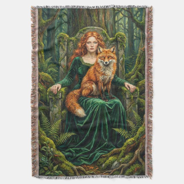 Celtic Forest Queen Red Fox Witch Fantasy Art ( Filt (Framsidan Vertikal)