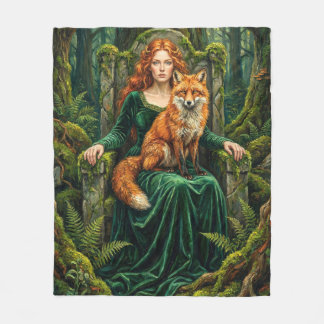 Celtic Forest Queen Red Fox Witch Fantasy Art ( Fleecefilt