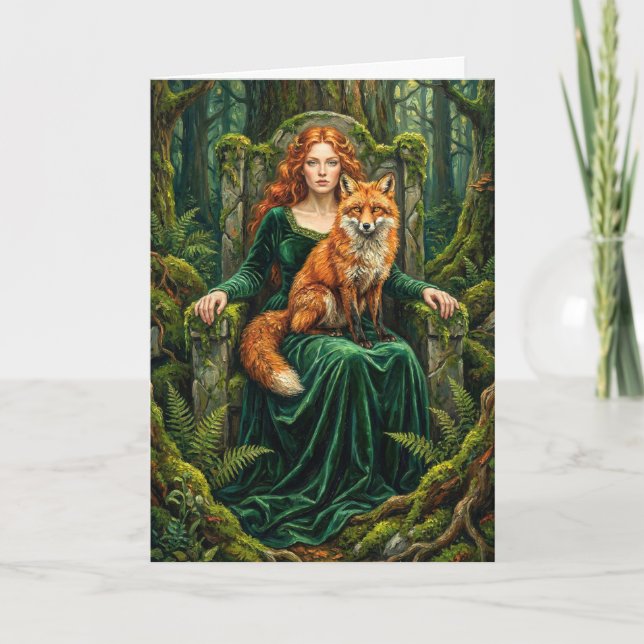 Celtic Forest Queen Red Fox Witch Fantasy Art ( Kort (Framsida)