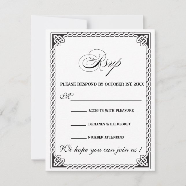Celtic Frame Wedding RSVP Card OSA Kort (Framsida)