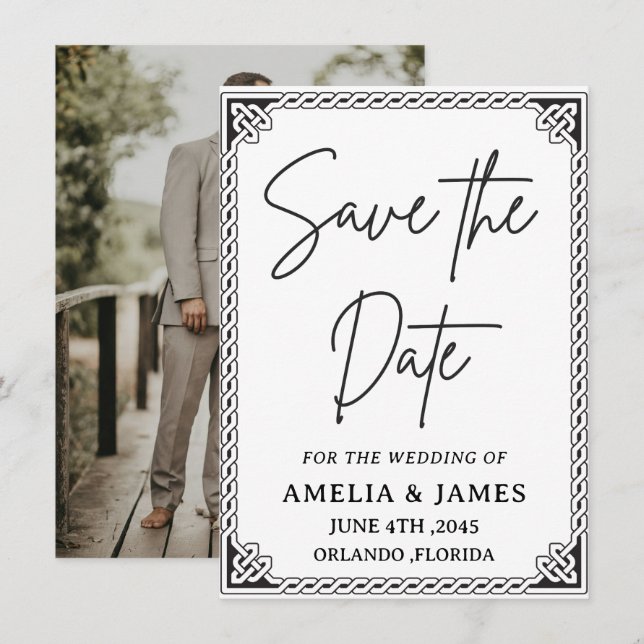 Celtic Frame Wedding Save the Date Card (Fram/baksida)