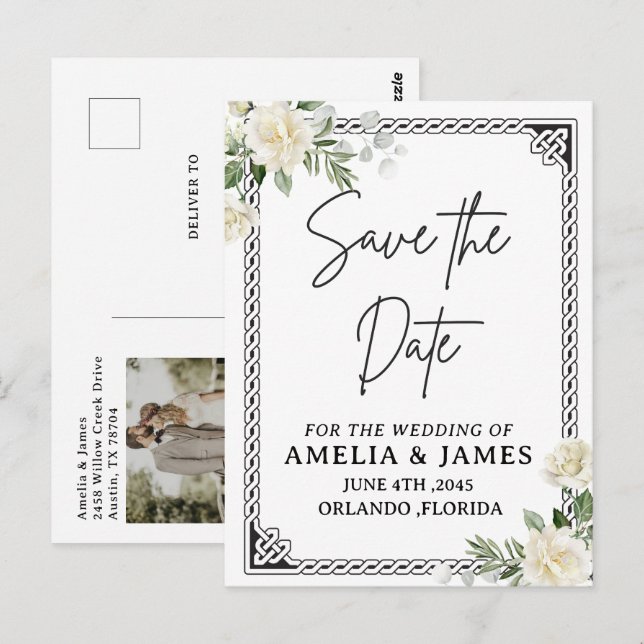 Celtic Frame Wedding Save the Date Postcard Vykort (Fram/baksida)