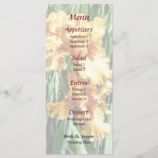 Celtic Glory Irises Bröllop Menu Meny (Framsida)
