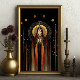 Celtic Goddess Brigid Rainbow Guld Black Art Poster