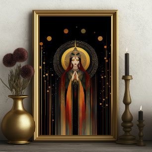 Celtic Goddess Brigid Rainbow Guld Black Art Poster