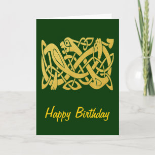 Celtic Golden Snake on Mörk grönt Birthday Card Kort