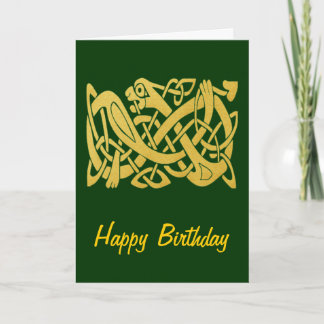 Celtic Golden Snake on Mörk grönt Birthday Card Kort