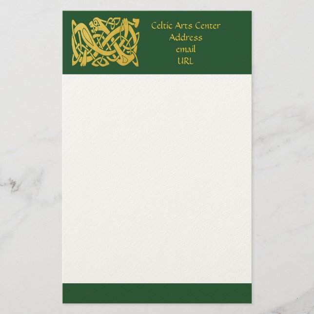 Celtic Golden Snake on Mörk grönt WritPaper Brevpapper (Framsida)