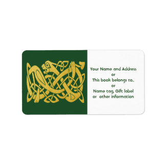 Celtic Golden Snake på Mörk grönt etiketter Adressetikett