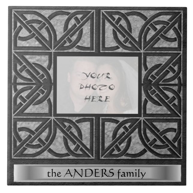 "Celtic Grått Stone" Photo Ram med meddelandepanel Kakelplatta (Framsidan)