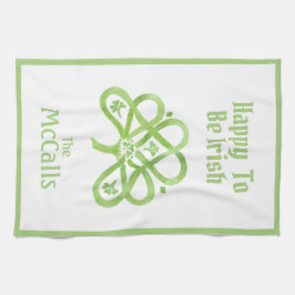 Celtic Green Watercolor Shamrock NAME Kökshandduk