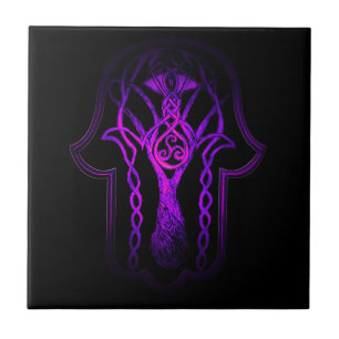 Celtic Hamsa Hand (Lila) Kakelplatta
