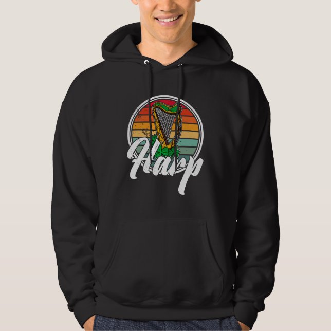 Celtic Harp Instrument Plucked String Harpist Musi Hoodie (Framsida)