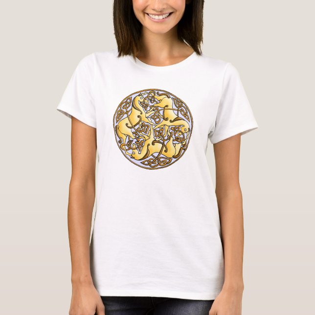 Celtic hästar och fnurror cirklar in t shirt (Framsida)