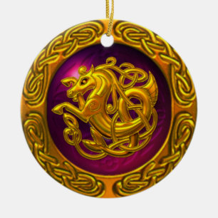 Celtic hästdesign julgransprydnad keramik