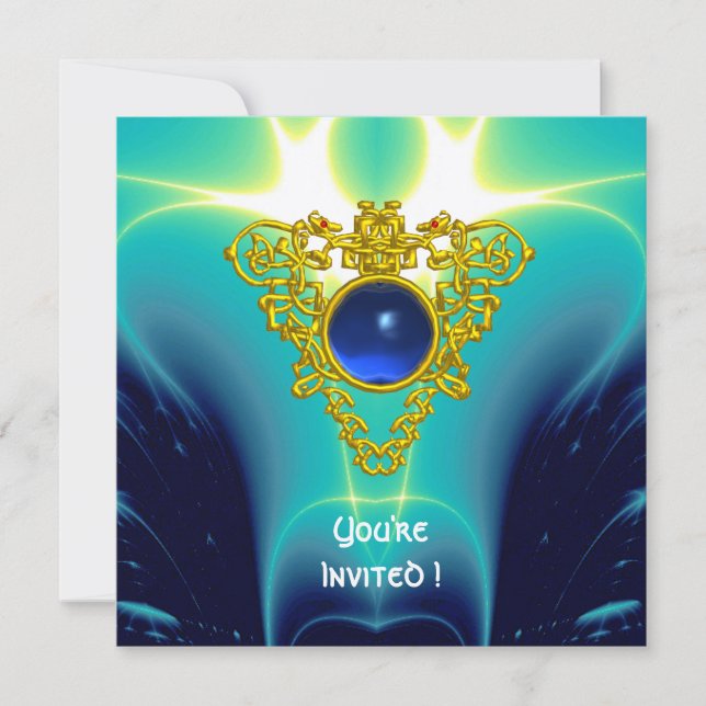 CELTIC HEART aqua blue,teal,gult champagne Inbjudningar (Framsida)