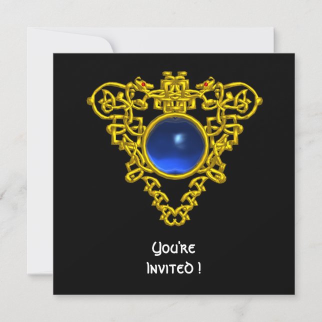 CELTIC HEART Blue sapphire,svart Inbjudningar (Framsida)