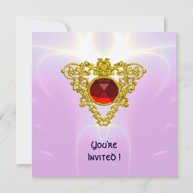 CELTIC HEART, klarröd,rosa violett guld Inbjudningar (Framsida)