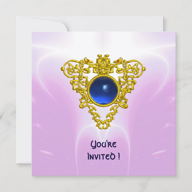 CELTIC HEART, ljusblå,rosa violett guld Inbjudningar (Framsida)