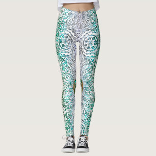 Celtic hjärtaMandala i grönt guld Leggings