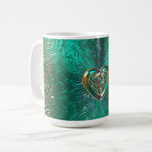 Celtic hjärtaMandala i grönt och guld- original Kaffemugg
