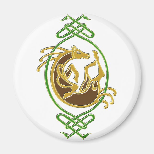 Celtic Horse Knotwork - Grönt & Guld Magnet (Framsidan)