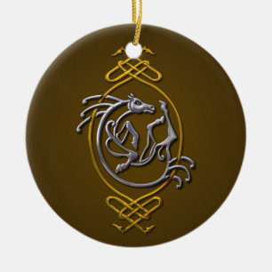 Celtic Horse Knotwork - Silver & Guld Julgransprydnad Keramik