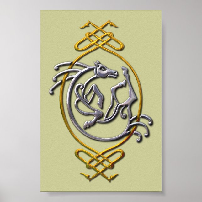 Celtic Horse Knotwork - Silver & Guld Poster (Framsidan)