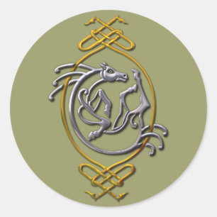 Celtic Horse Knotwork - Silver & Guld Runt Klistermärke