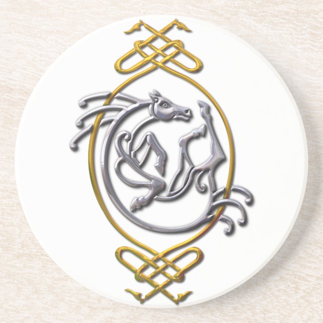 Celtic Horse Knotwork - Silver & Guld Underlägg Sandsten (Framsidan)
