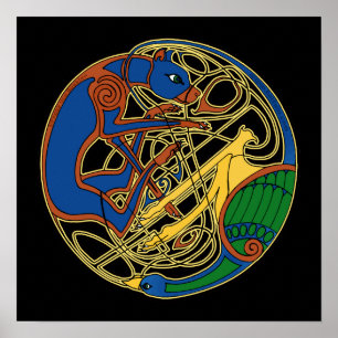 Celtic Hound and Bird Celtic Art Prages Poster