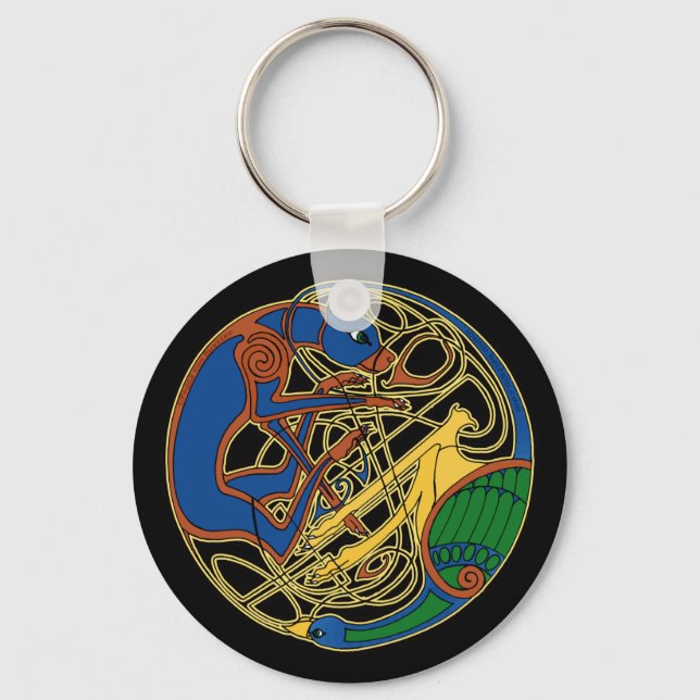 Celtic Hound & Bird Keychain, Black Nyckelring (Framsida)