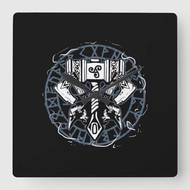 Celtic Huginn och Muninn Raven Viking Fyrkantig Klocka (Framsida)