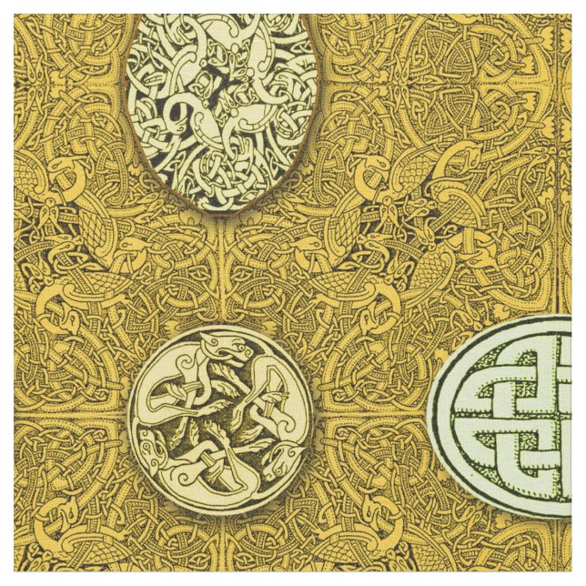 Celtic hundar, hästar och fåglar tyg (Närbild)