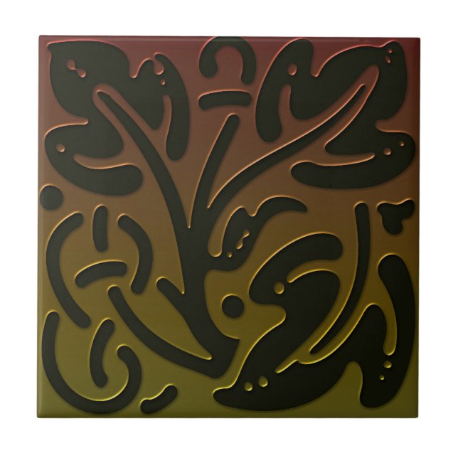 Celtic Inspired Tile # 3 i brons- och grönt-toner Kakelplatta (Framsidan)