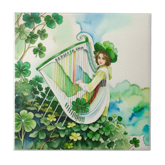 Celtic Irish Harp Art Tile Kakelplatta