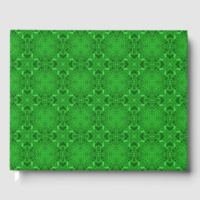 Celtic Klöver Vintage Grönt Fractal Kaleidoscope Gästböcker (Framsida)