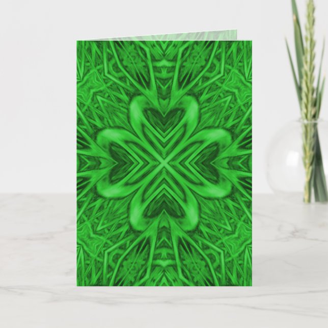 Celtic Klöver Vintage Grönt Fractal Kaleidoskop Kort (Framsida)