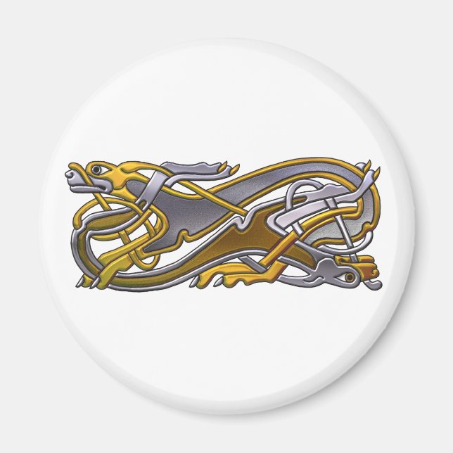 Celtic Knot 2 hundar - guld och silver Magnet (Framsidan)
