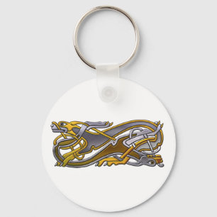 Celtic Knot 2 hundar - guld och silver Nyckelring