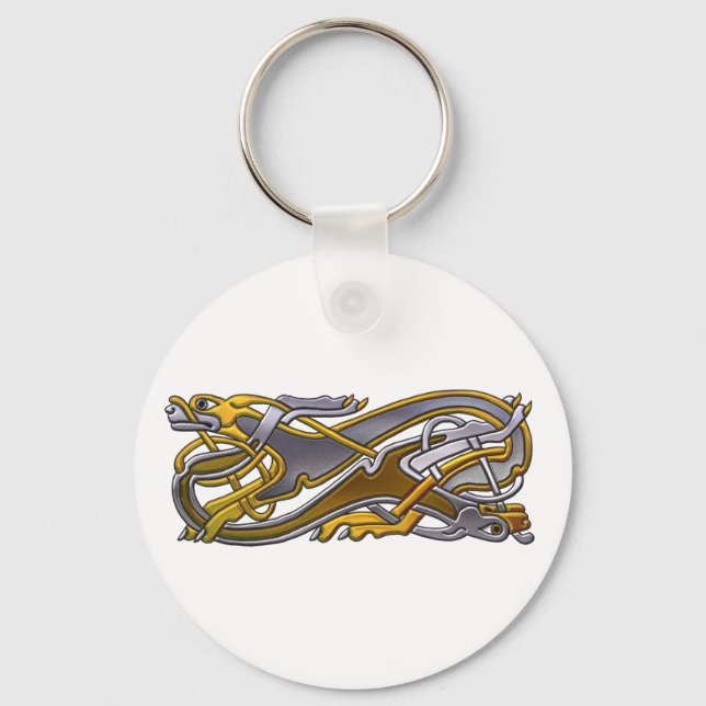 Celtic Knot 2 hundar - guld och silver Nyckelring (Framsida)