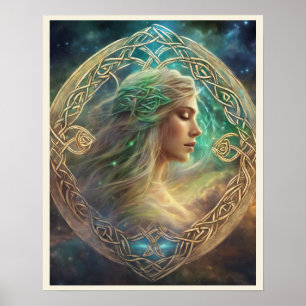 Celtic Knot Blond Hair Fanciful Porträtt Woman Poster
