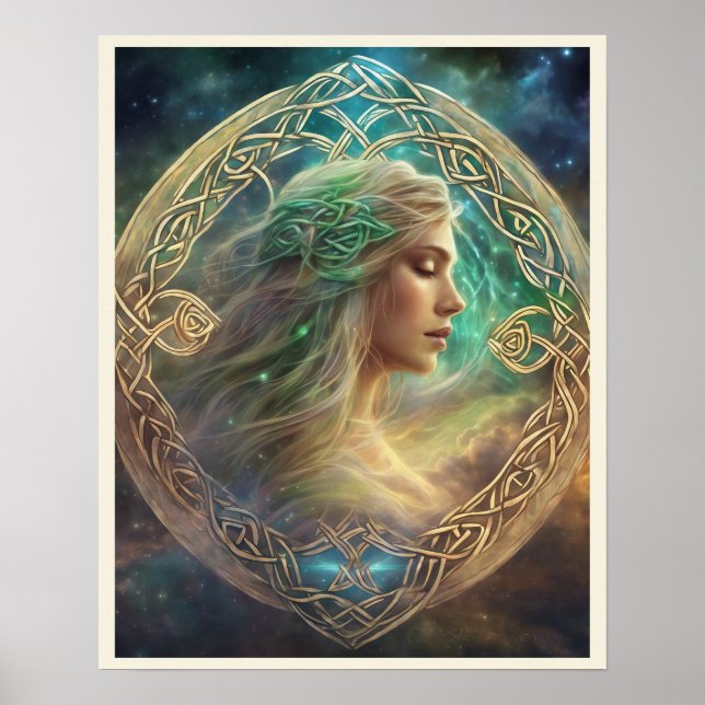 Celtic Knot Blond Hair Fanciful Porträtt Woman Poster (Framsidan)