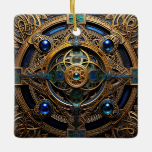 Celtic Knot Blue Guld Knotwork Julgransprydnad Keramik